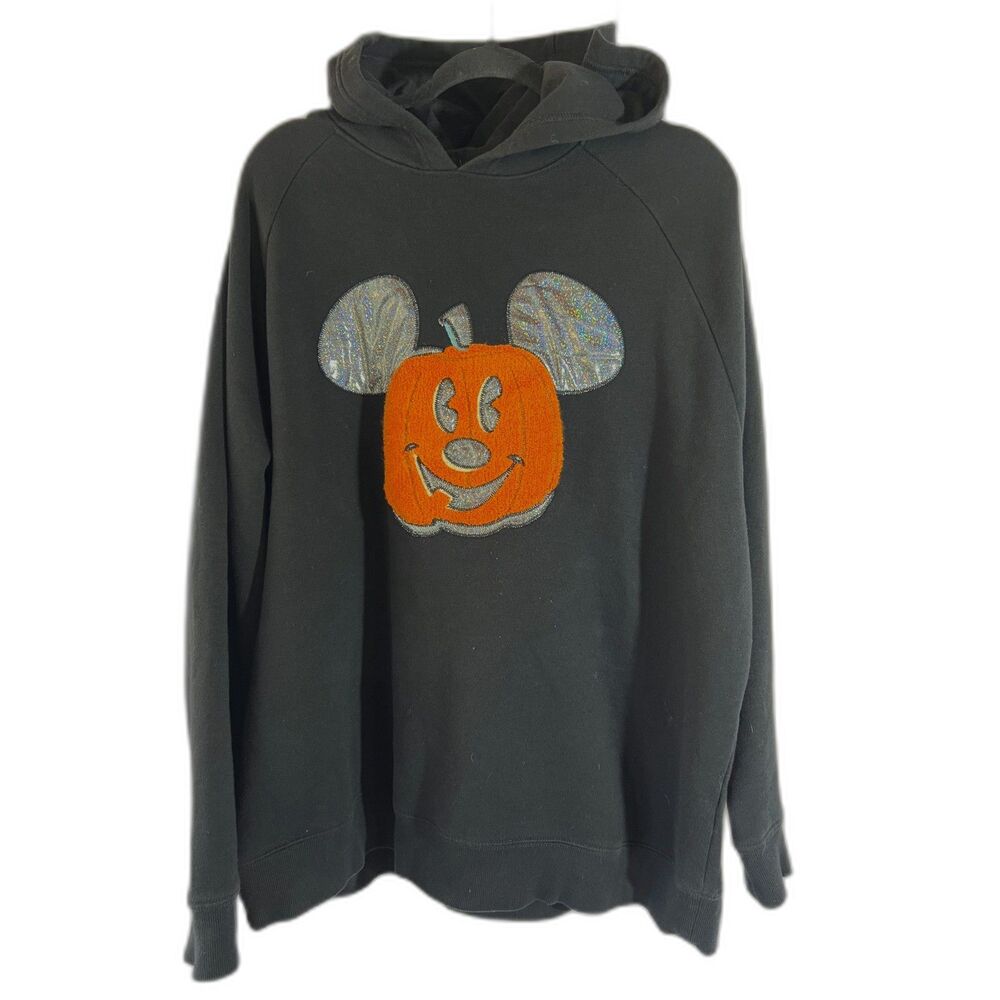 Disney Parks Halloween Mickey Mouse Pumpkin Hoodie Fleece Sweatshirt  2XL